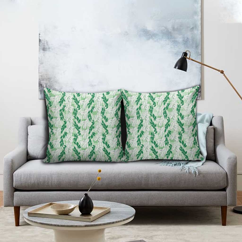 Hawaii Ti Leaf Maile Tuberose Lei Pillow Cover With Hanalei Leaf Green