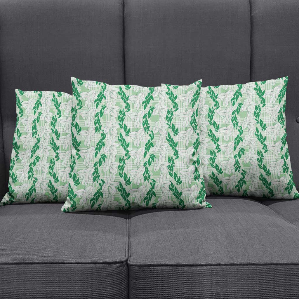 Hawaii Ti Leaf Maile Tuberose Lei Pillow Cover With Hanalei Leaf Green