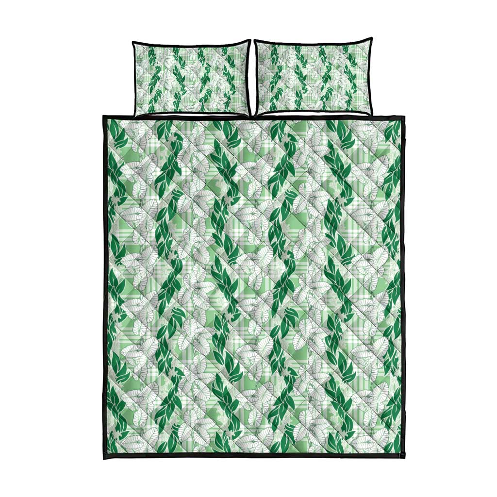 Hawaii Ti Leaf Maile Tuberose Lei Quilt Bed Set With Hanalei Leaf Green