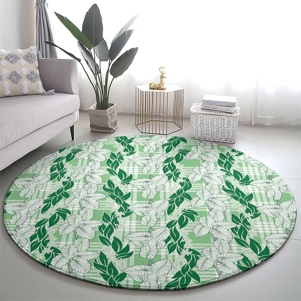 Hawaii Ti Leaf Maile Tuberose Lei Round Carpet With Hanalei Leaf Green