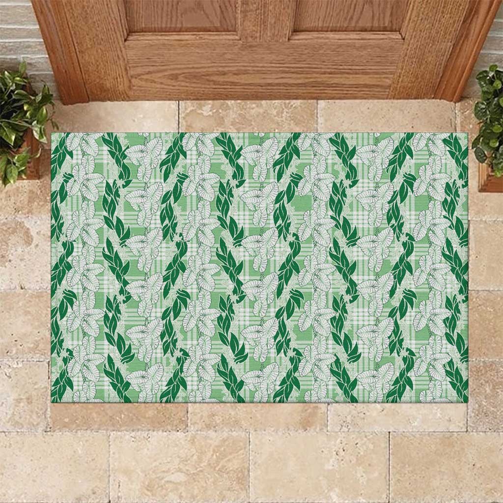 Hawaii Ti Leaf Maile Tuberose Lei Rubber Doormat With Hanalei Leaf Green