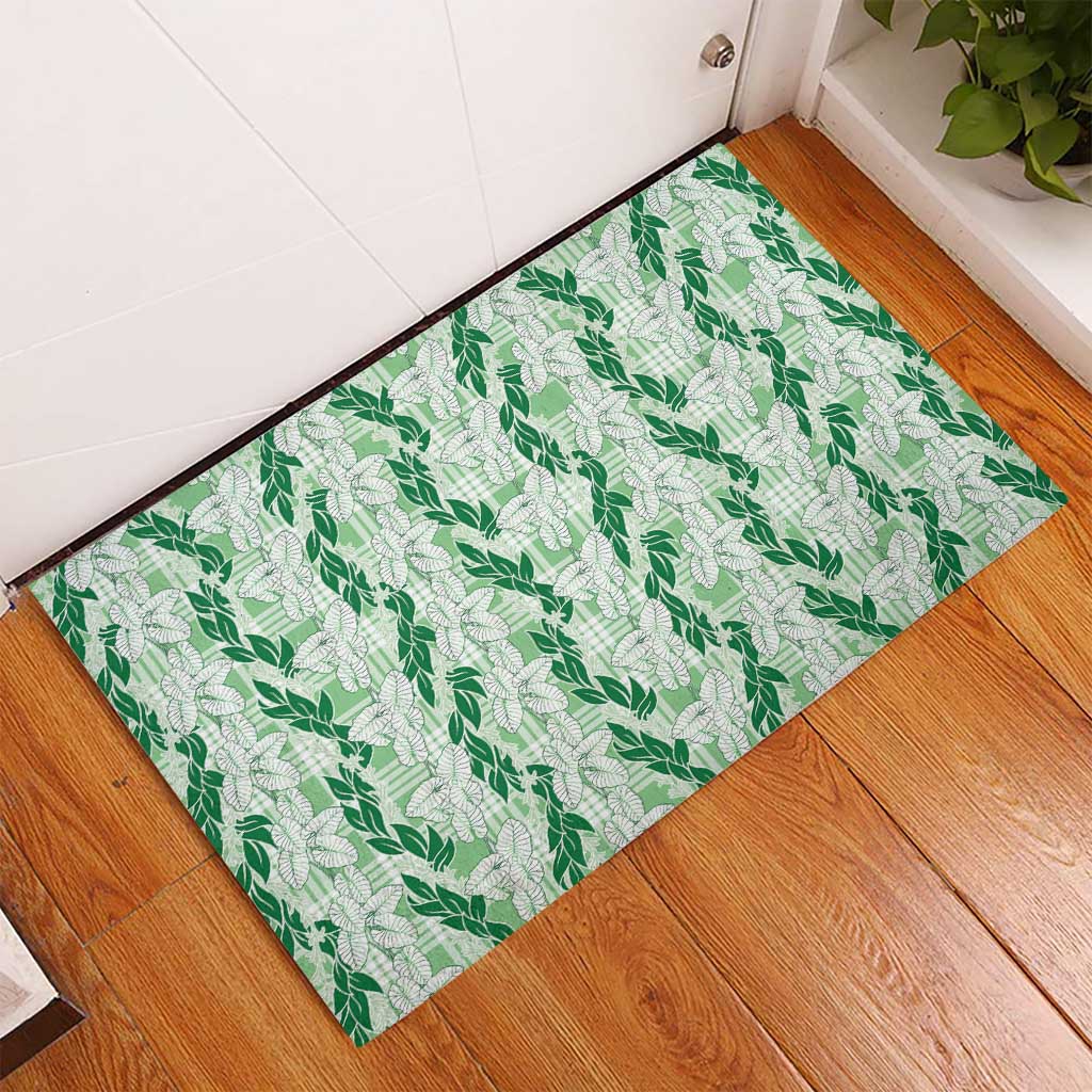 Hawaii Ti Leaf Maile Tuberose Lei Rubber Doormat With Hanalei Leaf Green
