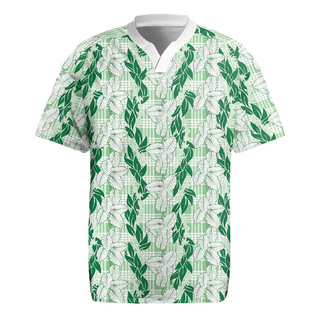 Hawaii Ti Leaf Maile Tuberose Lei Rugby Jersey With Hanalei Leaf Green