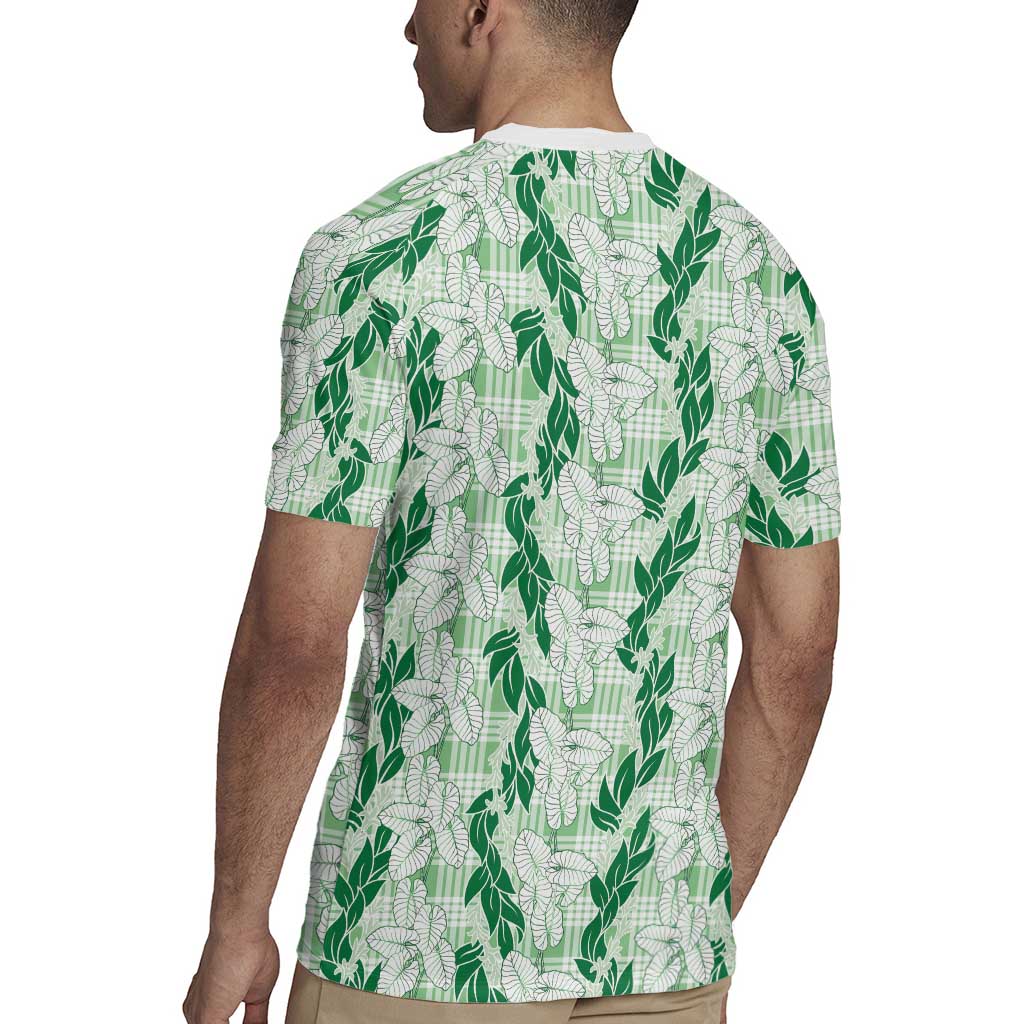 Hawaii Ti Leaf Maile Tuberose Lei Rugby Jersey With Hanalei Leaf Green