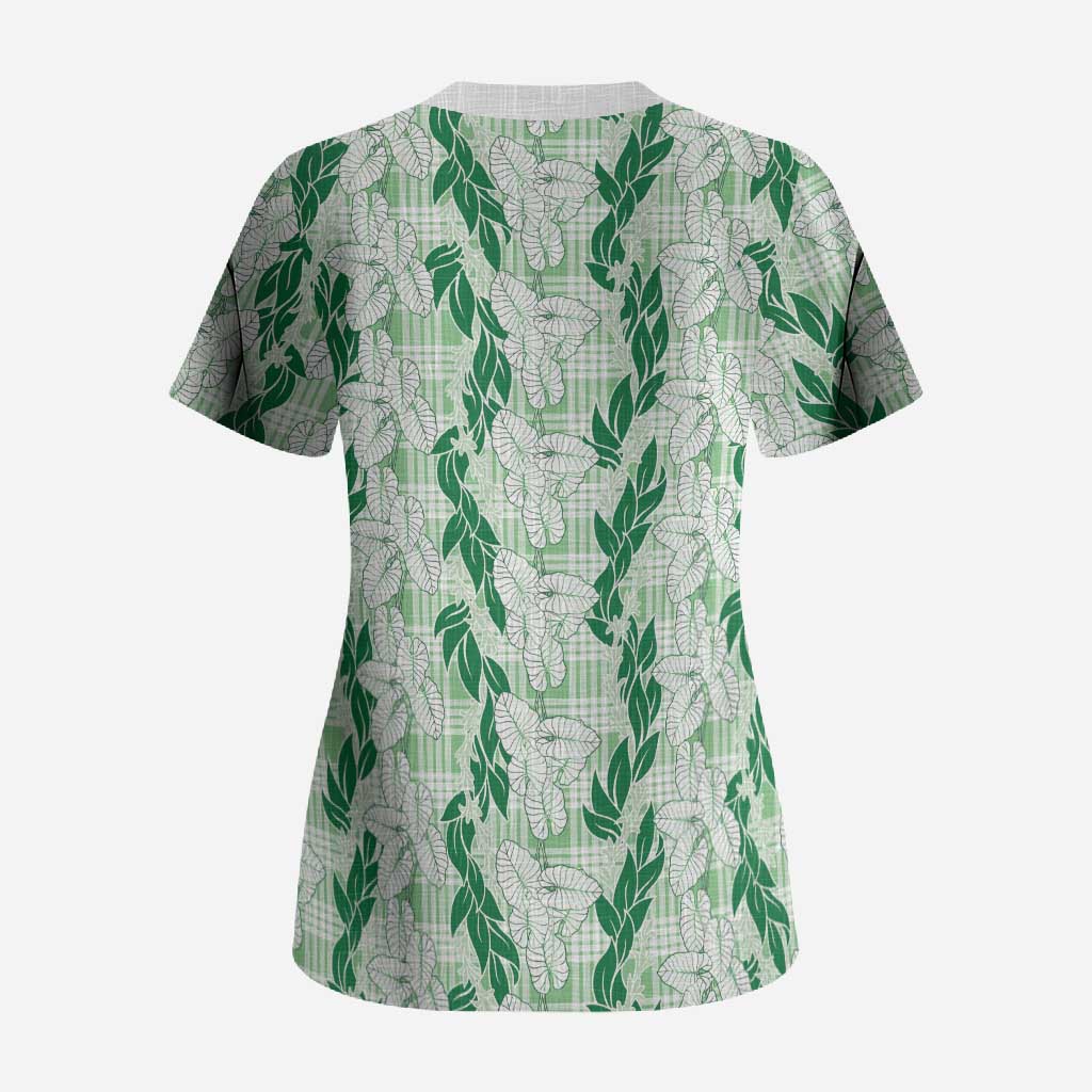 Hawaii Ti Leaf Maile Tuberose Lei Scrub Top With Hanalei Leaf Green