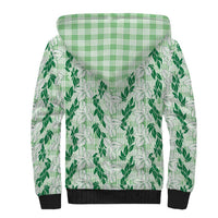 Hawaii Ti Leaf Maile Tuberose Lei Sherpa Hoodie With Hanalei Leaf Green