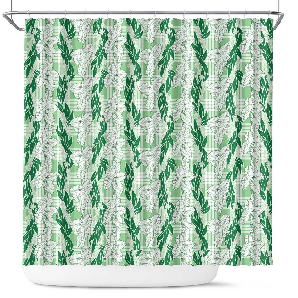 Hawaii Ti Leaf Maile Tuberose Lei Shower Curtain With Hanalei Leaf Green