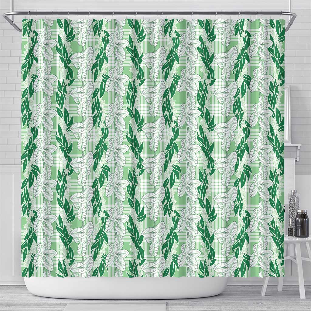 Hawaii Ti Leaf Maile Tuberose Lei Shower Curtain With Hanalei Leaf Green