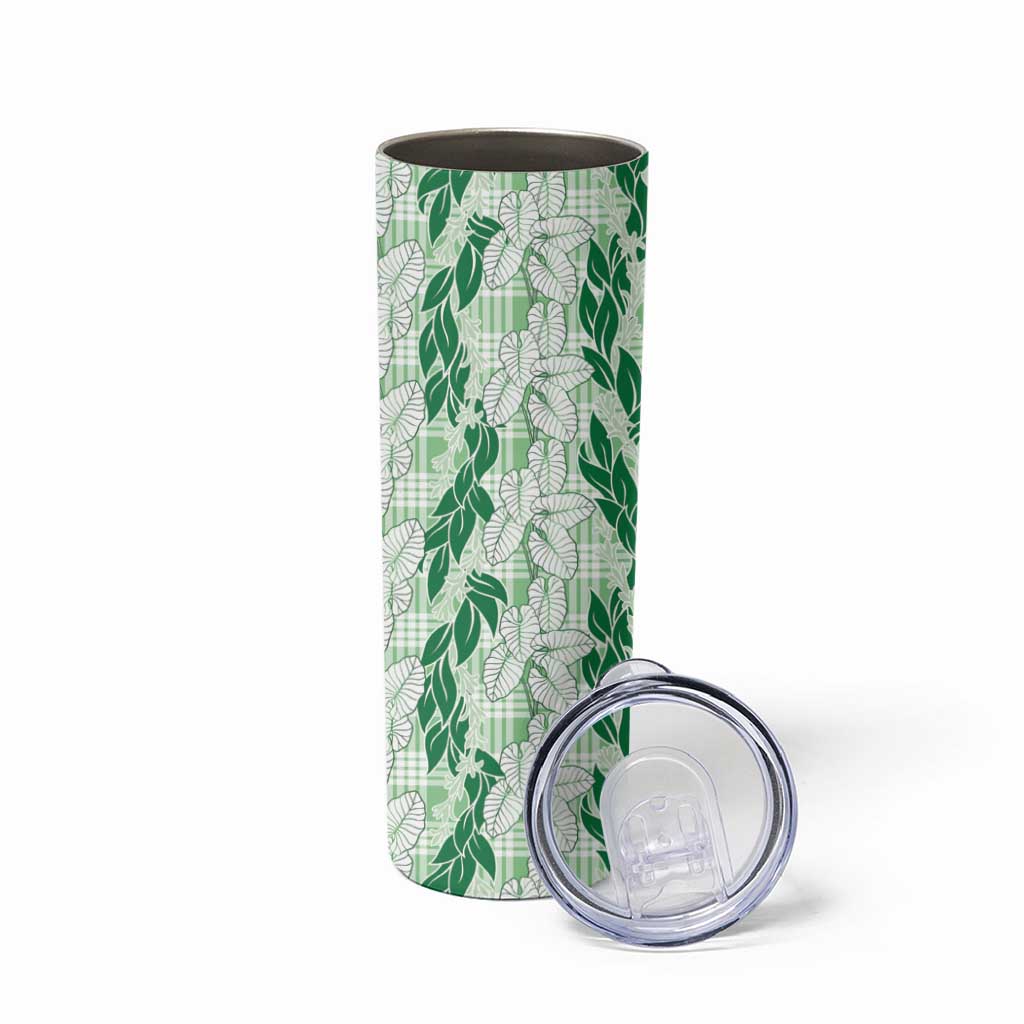 Hawaii Ti Leaf Maile Tuberose Lei Skinny Tumbler With Hanalei Leaf Green