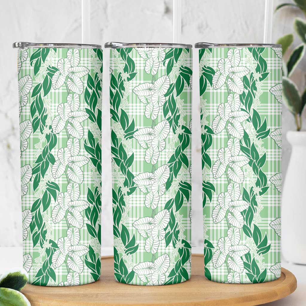 Hawaii Ti Leaf Maile Tuberose Lei Skinny Tumbler With Hanalei Leaf Green