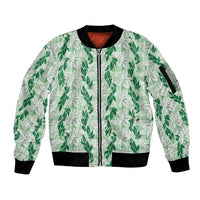 Hawaii Ti Leaf Maile Tuberose Lei Sleeve Zip Bomber Jacket With Hanalei Leaf Green