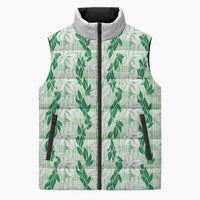 Hawaii Ti Leaf Maile Tuberose Lei Sleeveless Puffer Jacket With Hanalei Leaf Green