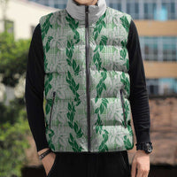 Hawaii Ti Leaf Maile Tuberose Lei Sleeveless Puffer Jacket With Hanalei Leaf Green
