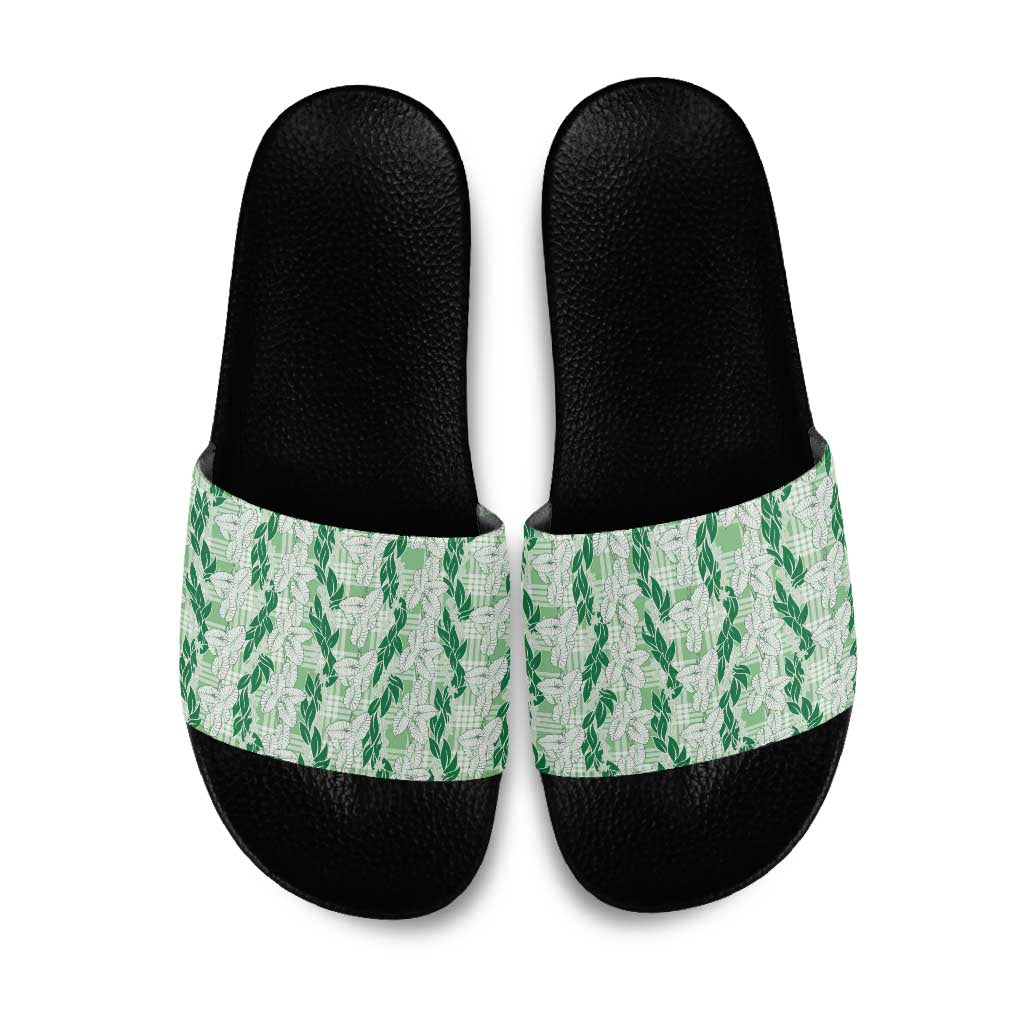 Hawaii Ti Leaf Maile Tuberose Lei Slide Sandals With Hanalei Leaf Green