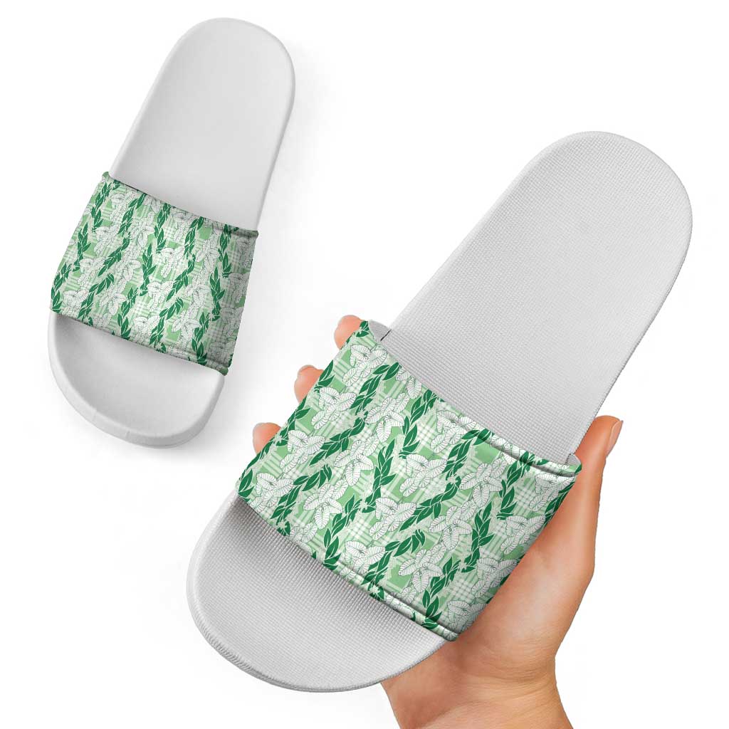 Hawaii Ti Leaf Maile Tuberose Lei Slide Sandals With Hanalei Leaf Green