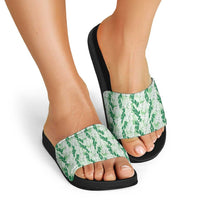 Hawaii Ti Leaf Maile Tuberose Lei Slide Sandals With Hanalei Leaf Green