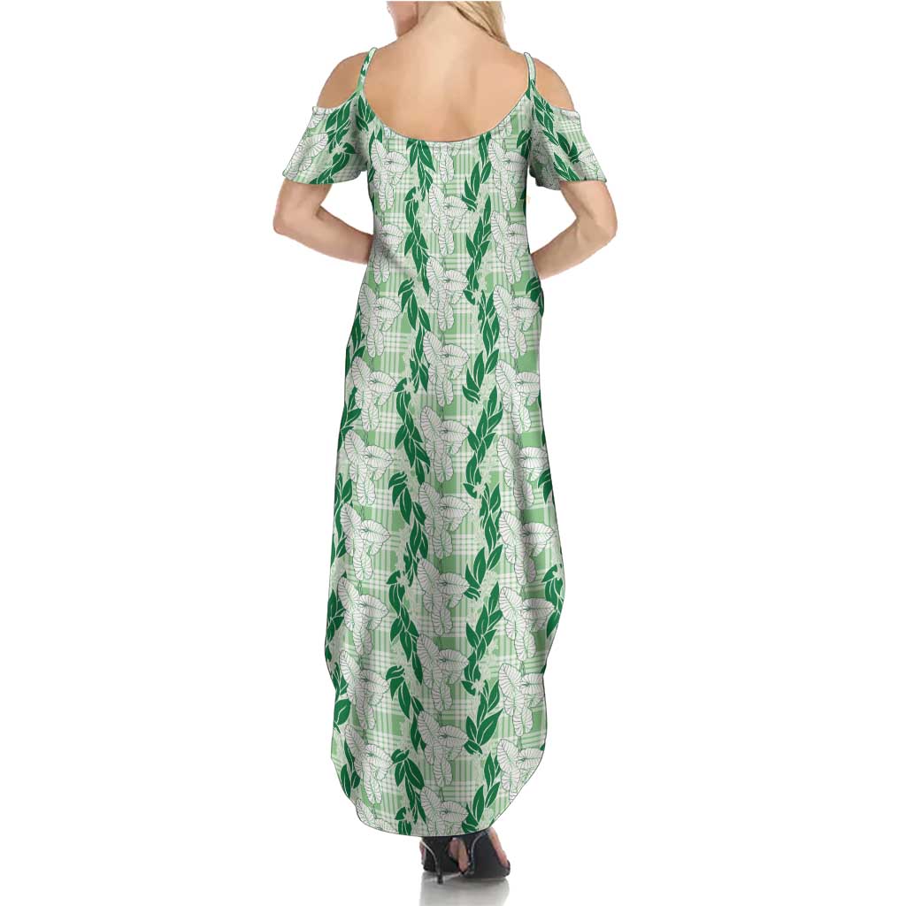 Hawaii Ti Leaf Maile Tuberose Lei Summer Maxi Dress With Hanalei Leaf Green