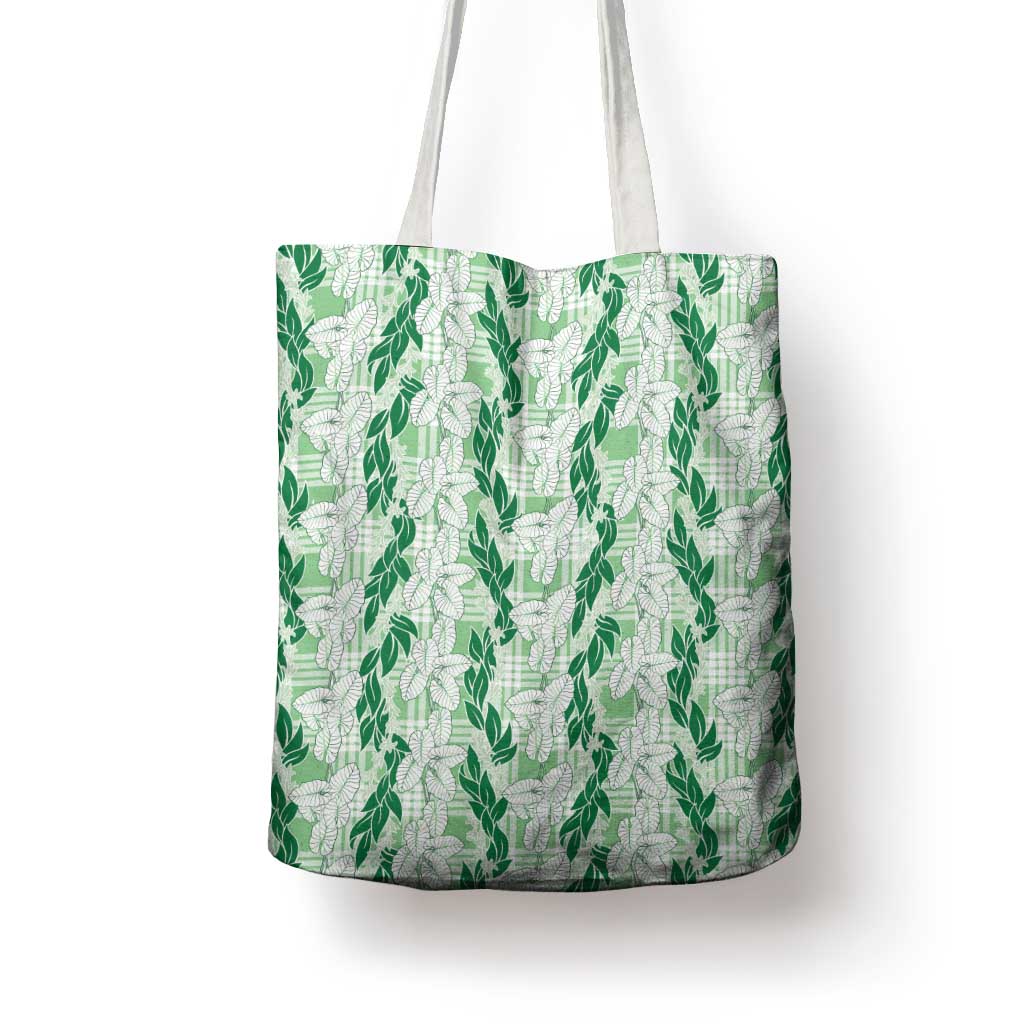 Hawaii Ti Leaf Maile Tuberose Lei Tote Bag With Hanalei Leaf Green