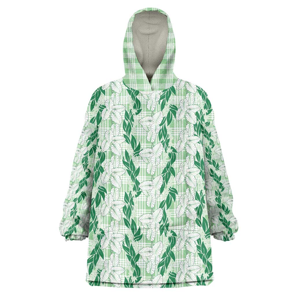Hawaii Ti Leaf Maile Tuberose Lei Wearable Blanket Hoodie With Hanalei Leaf Green