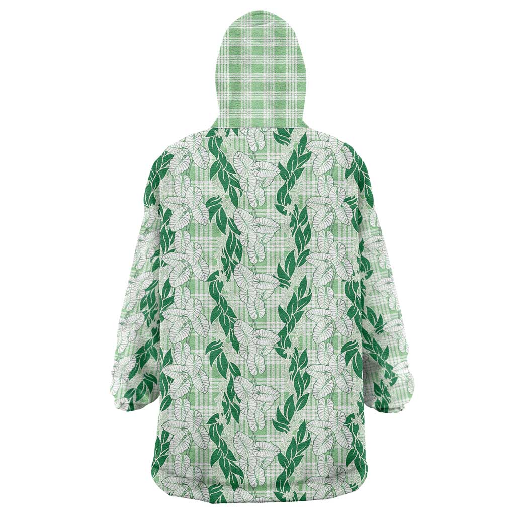 Hawaii Ti Leaf Maile Tuberose Lei Wearable Blanket Hoodie With Hanalei Leaf Green