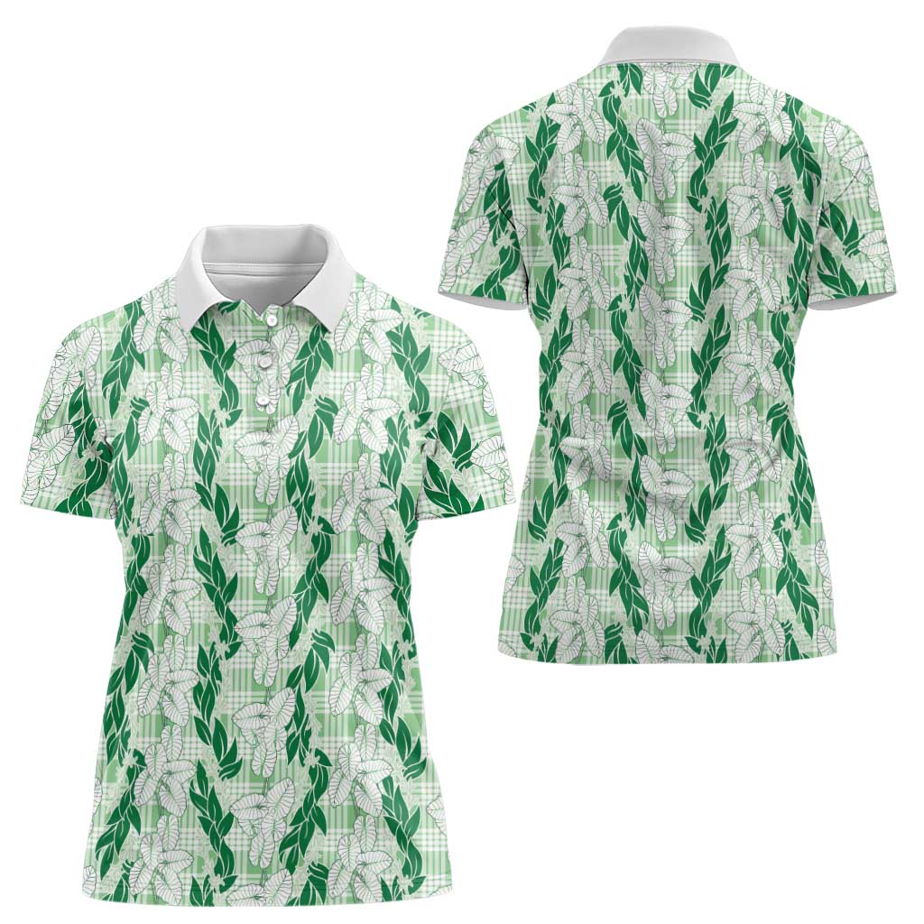 Hawaii Ti Leaf Maile Tuberose Lei Women Polo Shirt With Hanalei Leaf Green