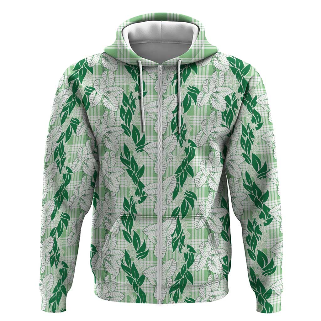 Hawaii Ti Leaf Maile Tuberose Lei Zip Hoodie With Hanalei Leaf Green