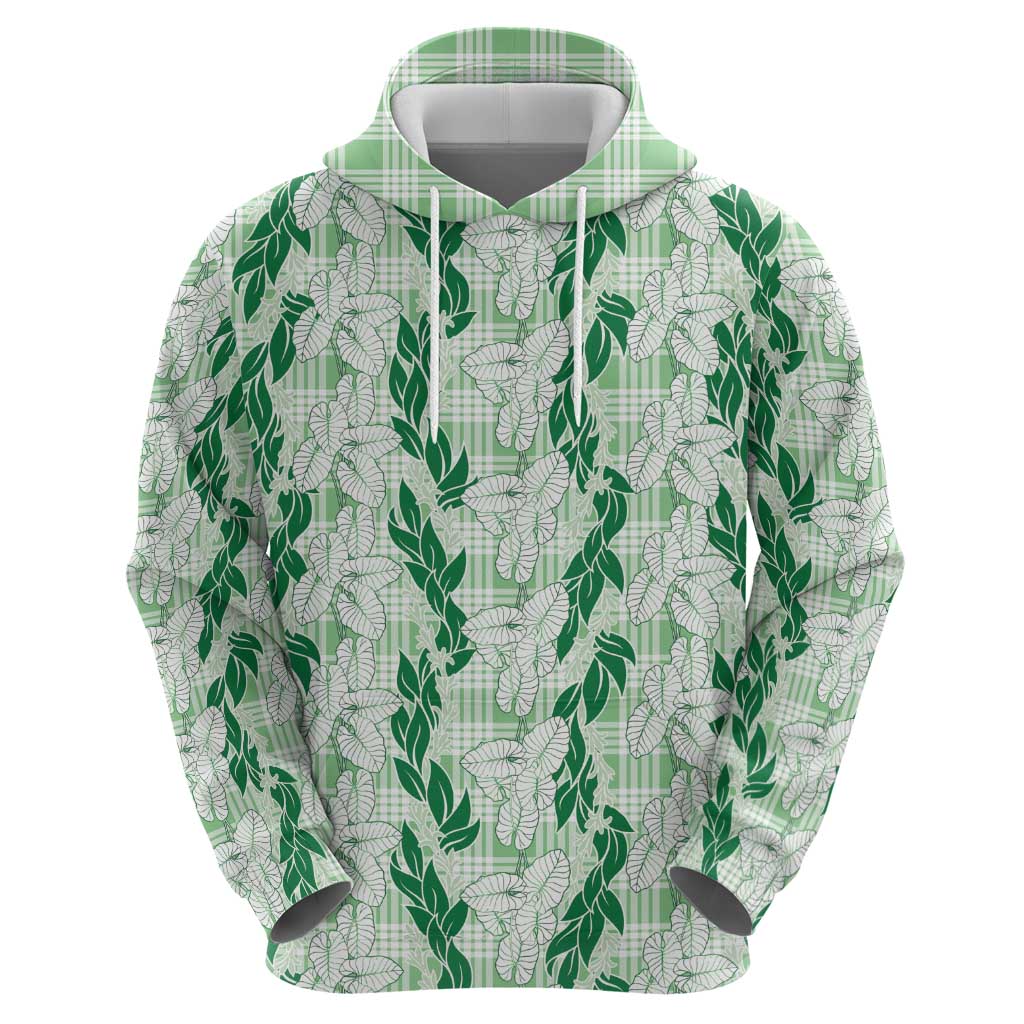 Hawaii Ti Leaf Maile Tuberose Lei Zip Hoodie With Hanalei Leaf Green