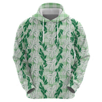 Hawaii Ti Leaf Maile Tuberose Lei Zip Hoodie With Hanalei Leaf Green