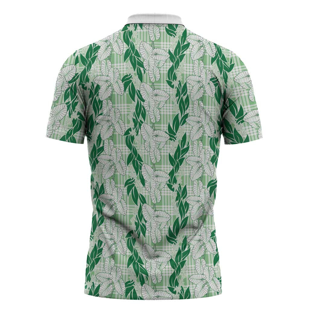 Hawaii Ti Leaf Maile Tuberose Lei Zipper Polo Shirt With Hanalei Leaf Green