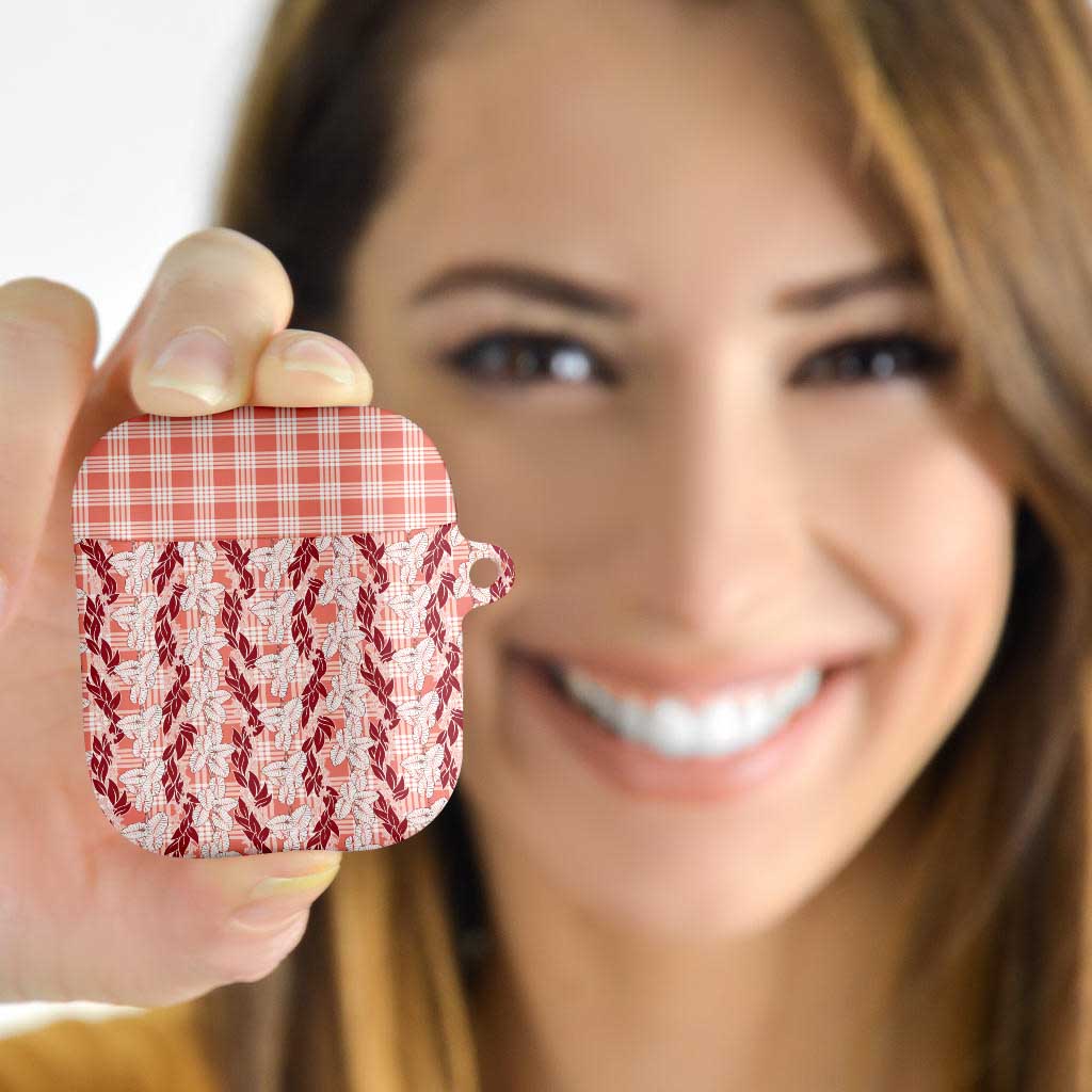 Hawaii Ti Leaf Maile Tuberose Lei AirPods Case With Hanalei Leaf Red