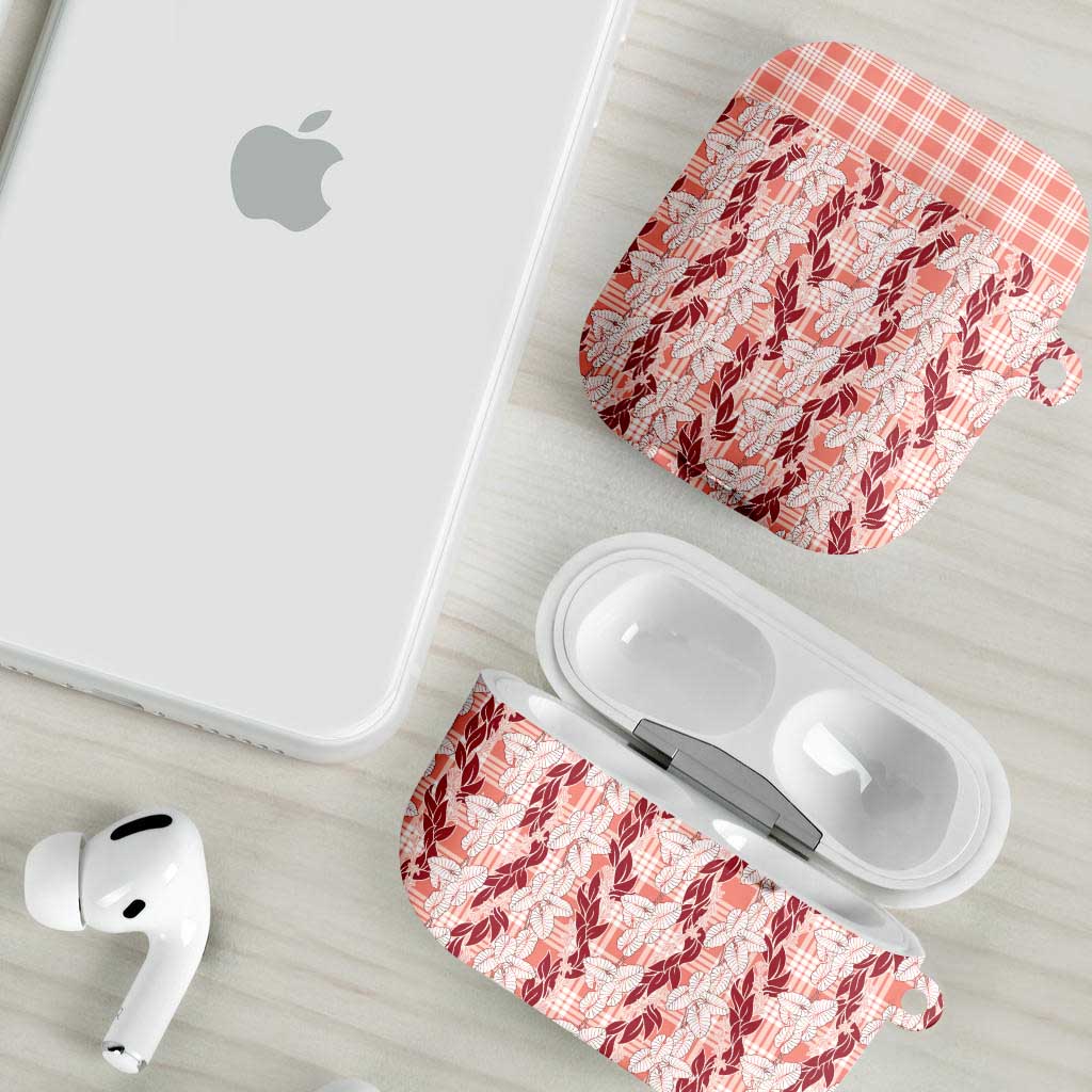 Hawaii Ti Leaf Maile Tuberose Lei AirPods Case With Hanalei Leaf Red