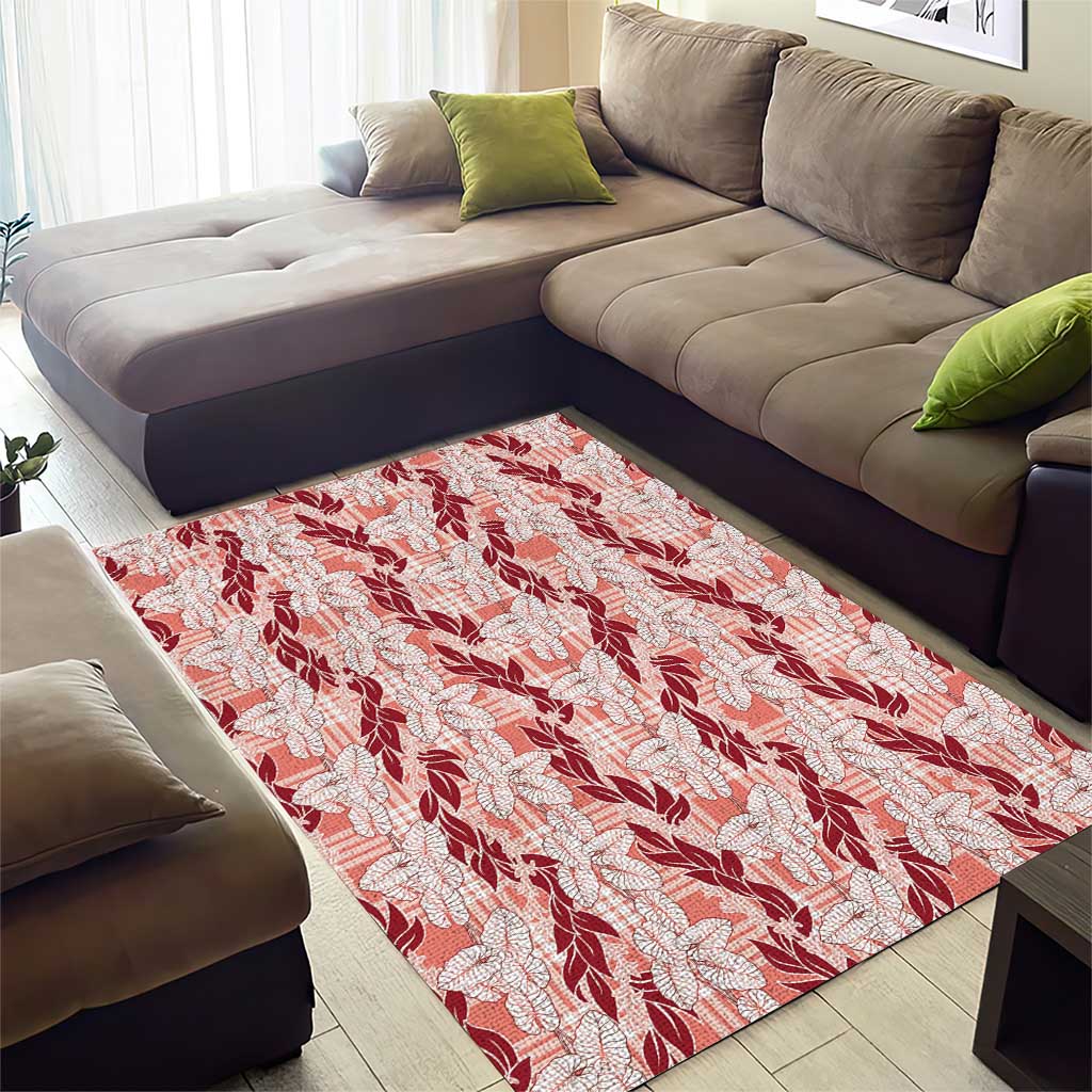 Hawaii Ti Leaf Maile Tuberose Lei Area Rug With Hanalei Leaf Red
