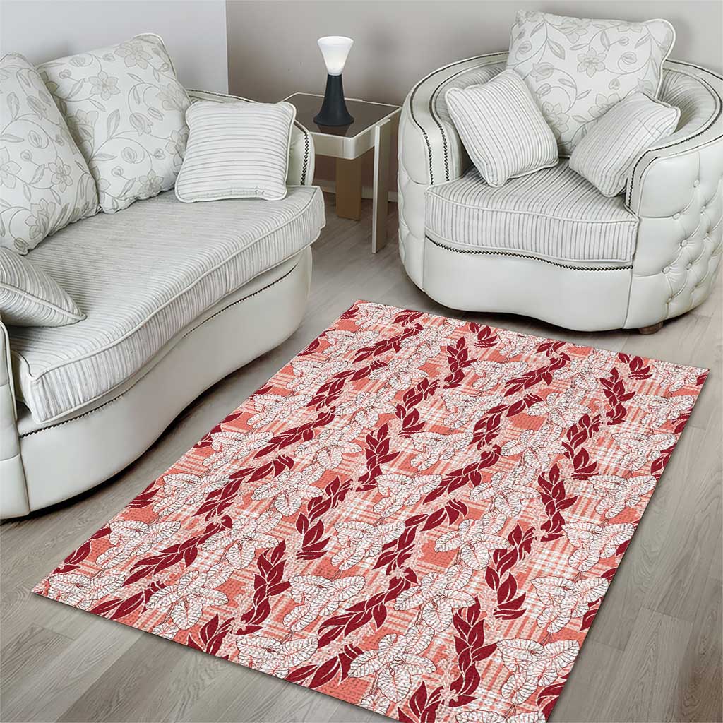 Hawaii Ti Leaf Maile Tuberose Lei Area Rug With Hanalei Leaf Red