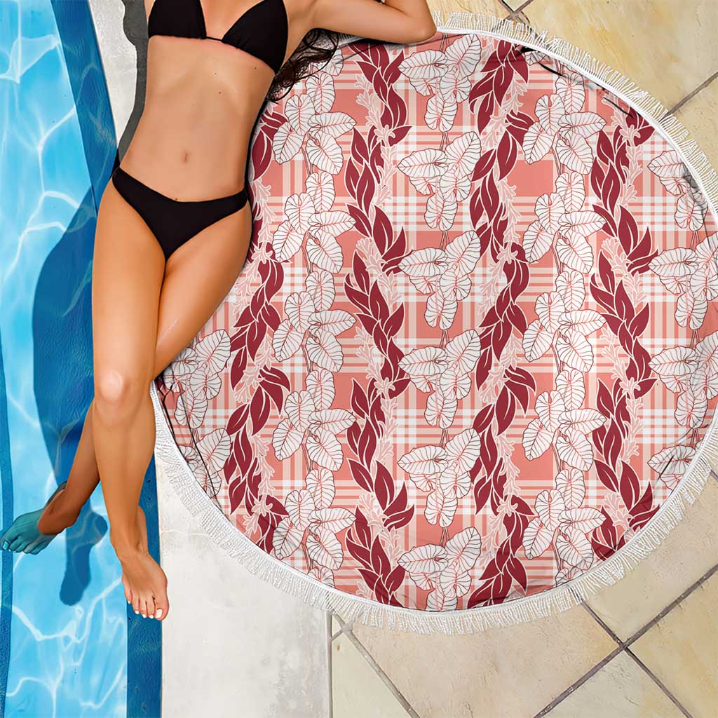 Hawaii Ti Leaf Maile Tuberose Lei Beach Blanket With Hanalei Leaf Red