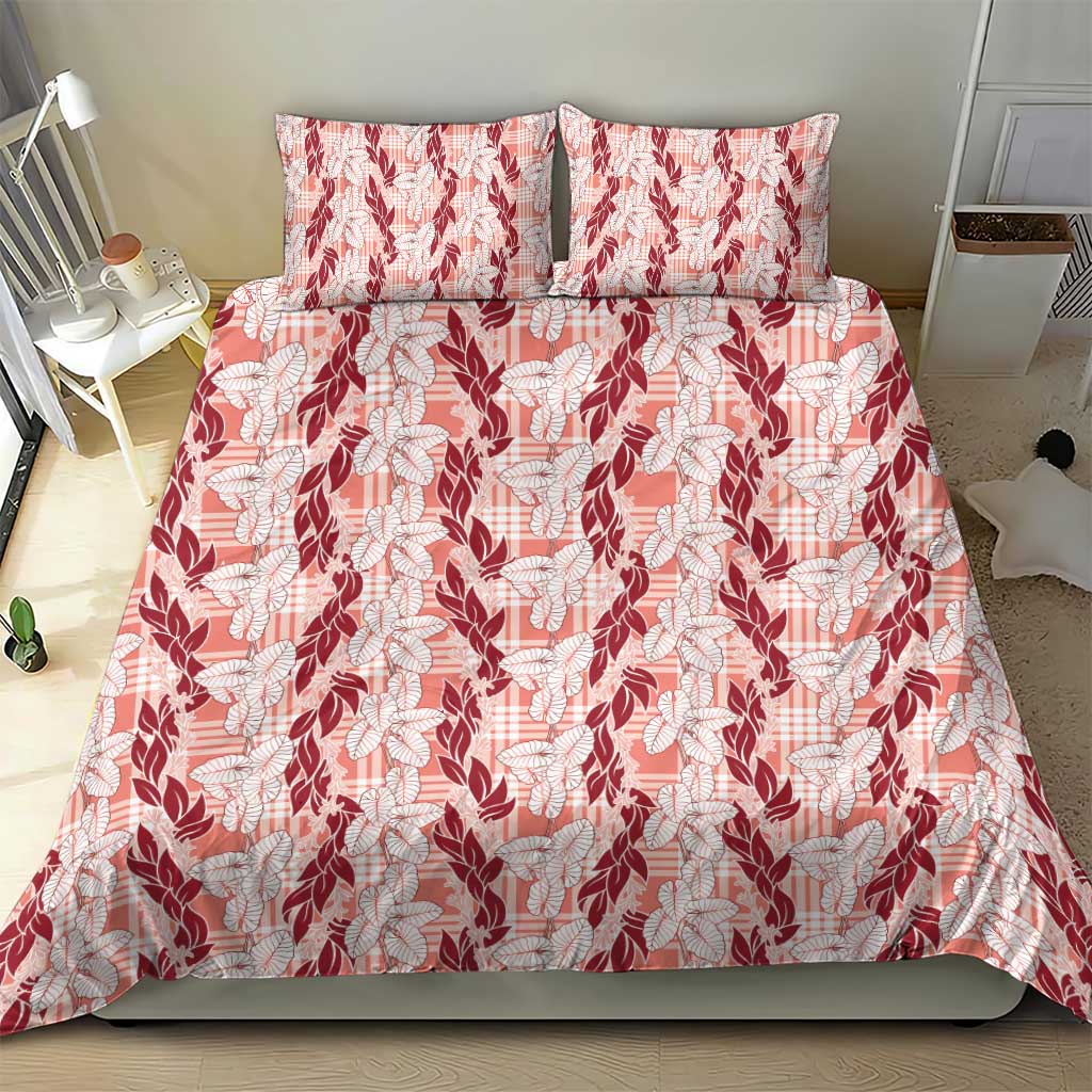 Hawaii Ti Leaf Maile Tuberose Lei Bedding Set With Hanalei Leaf Red