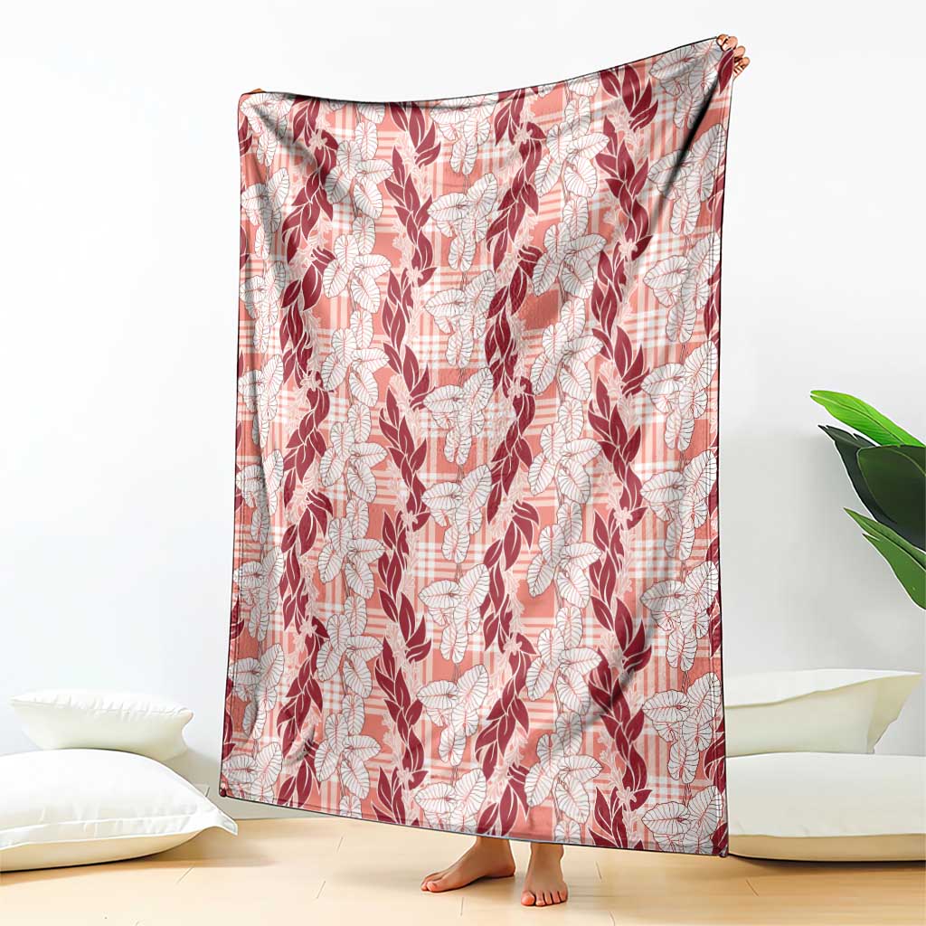 Hawaii Ti Leaf Maile Tuberose Lei Blanket With Hanalei Leaf Red
