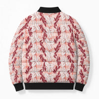 Hawaii Ti Leaf Maile Tuberose Lei Bomber Puffer Jacket With Hanalei Leaf Red