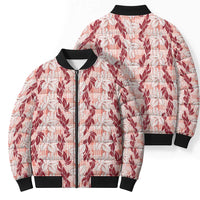Hawaii Ti Leaf Maile Tuberose Lei Bomber Puffer Jacket With Hanalei Leaf Red