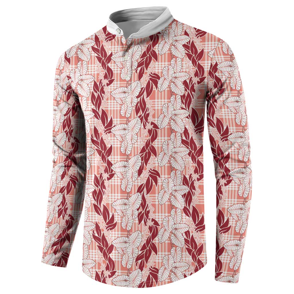 Hawaii Ti Leaf Maile Tuberose Lei Button Sweatshirt With Hanalei Leaf Red