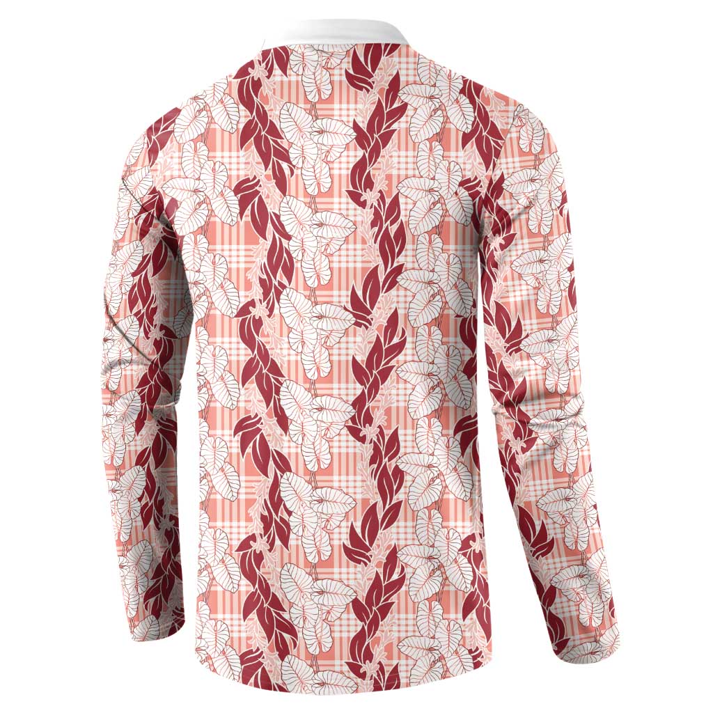 Hawaii Ti Leaf Maile Tuberose Lei Button Sweatshirt With Hanalei Leaf Red