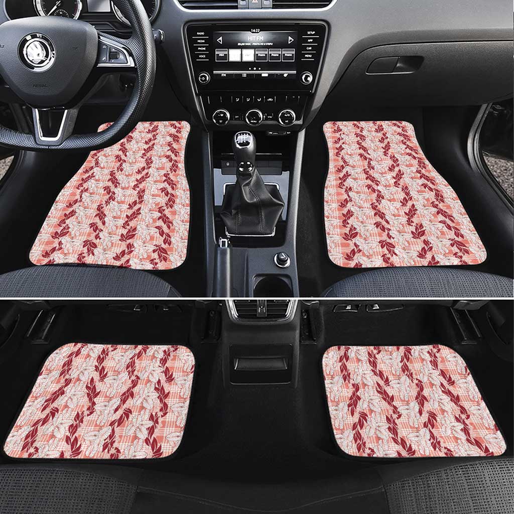 Hawaii Ti Leaf Maile Tuberose Lei Car Mats With Hanalei Leaf Red