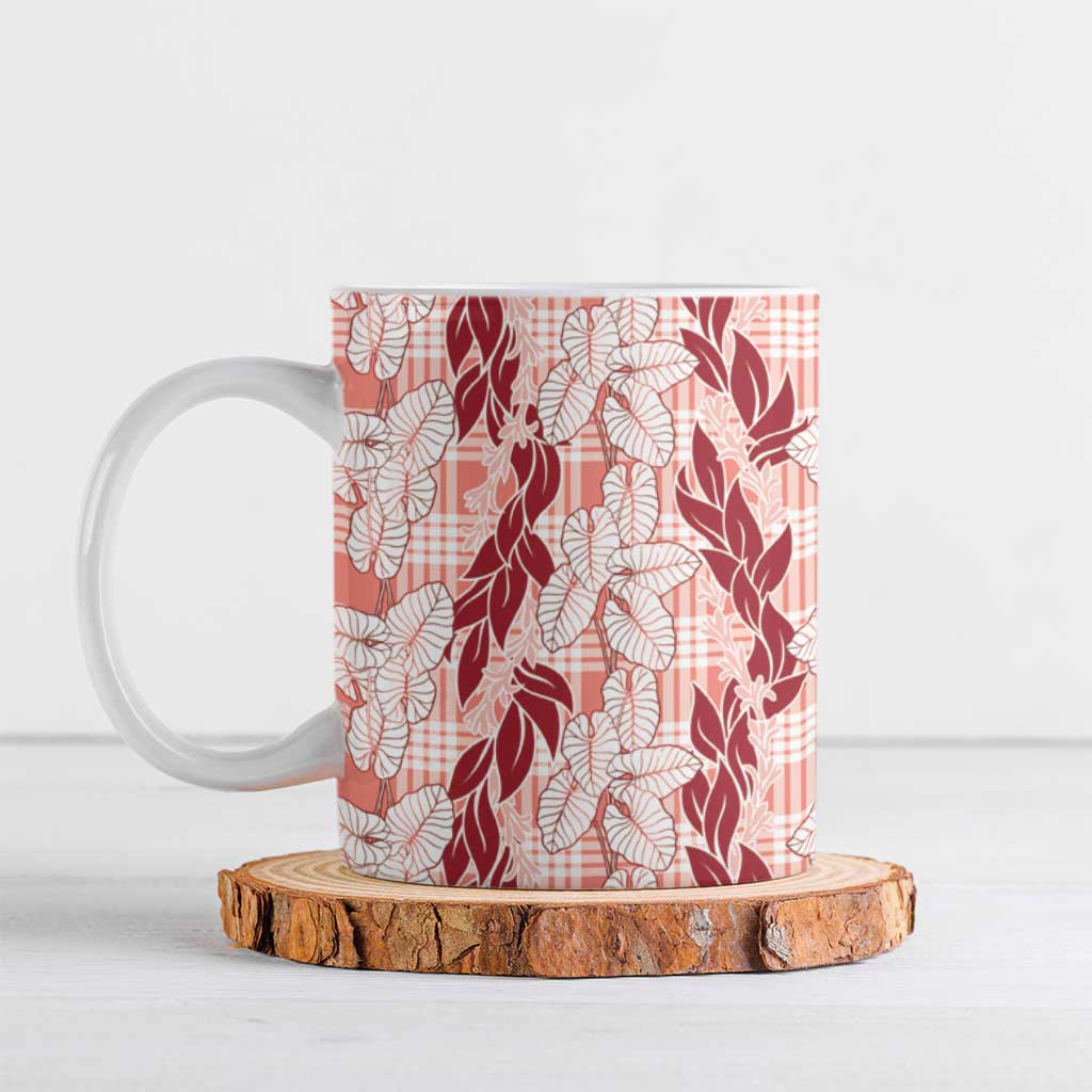 Hawaii Ti Leaf Maile Tuberose Lei Ceramic Mug With Hanalei Leaf Red