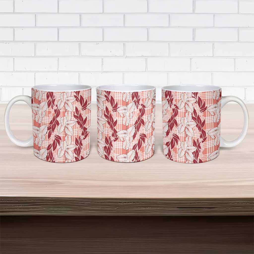 Hawaii Ti Leaf Maile Tuberose Lei Ceramic Mug With Hanalei Leaf Red