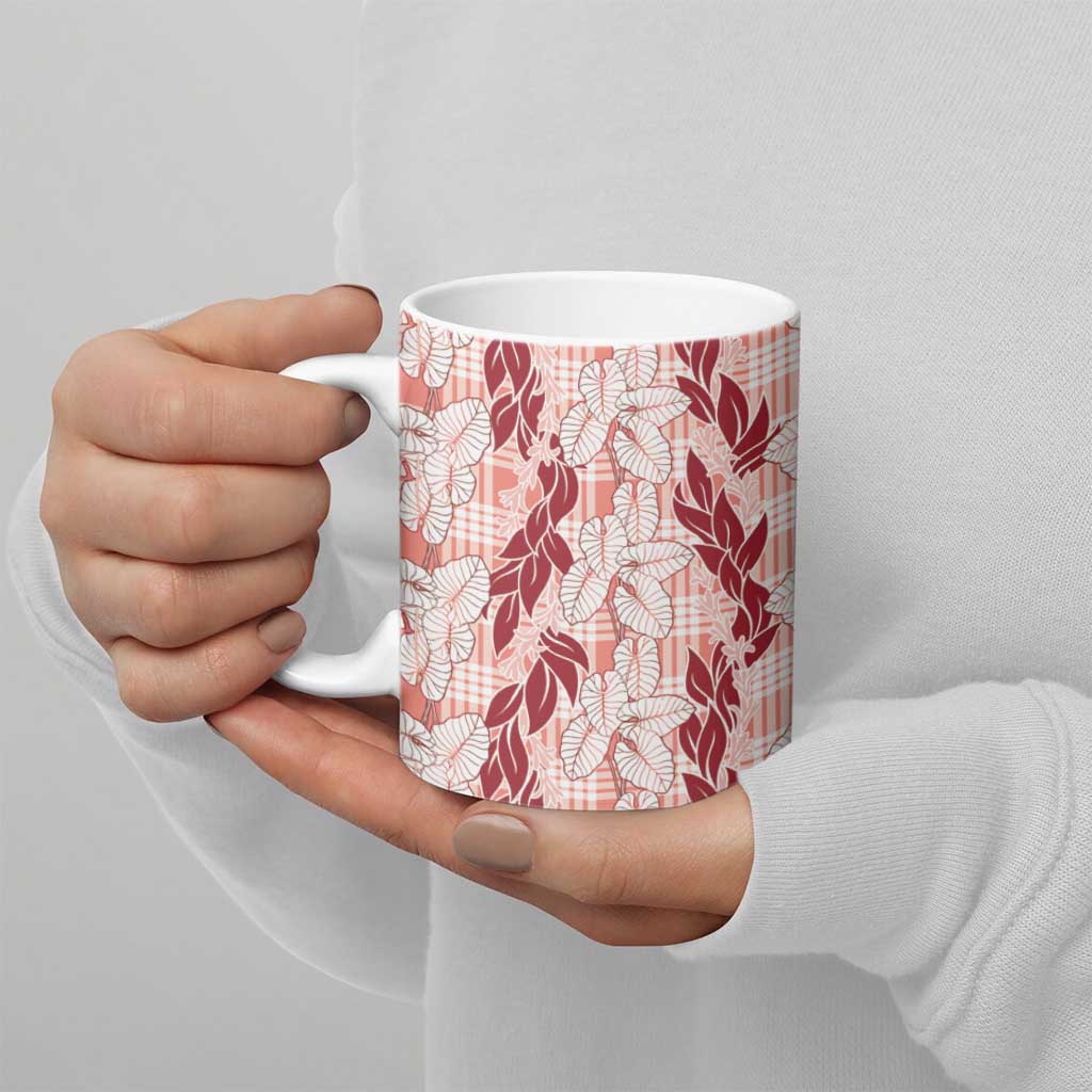 Hawaii Ti Leaf Maile Tuberose Lei Ceramic Mug With Hanalei Leaf Red
