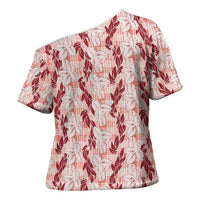 Hawaii Ti Leaf Maile Tuberose Lei Cross Shoulder Shirt With Hanalei Leaf Red