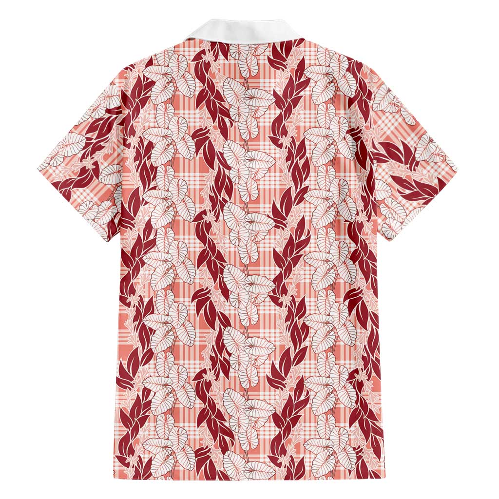 Hawaii Ti Leaf Maile Tuberose Lei Family Matching Mermaid Dress and Hawaiian Shirt With Hanalei Leaf Red