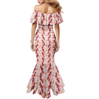 Hawaii Ti Leaf Maile Tuberose Lei Family Matching Mermaid Dress and Hawaiian Shirt With Hanalei Leaf Red