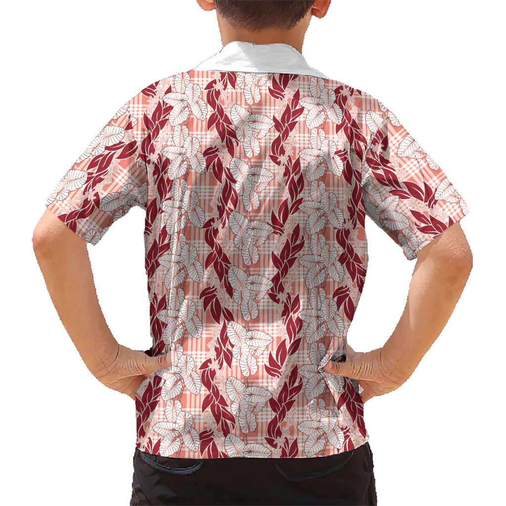 Hawaii Ti Leaf Maile Tuberose Lei Family Matching Off Shoulder Short Dress and Hawaiian Shirt With Hanalei Leaf Red LT05 - Polynesian Pride