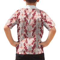 Hawaii Ti Leaf Maile Tuberose Lei Family Matching Off Shoulder Short Dress and Hawaiian Shirt With Hanalei Leaf Red LT05 - Polynesian Pride