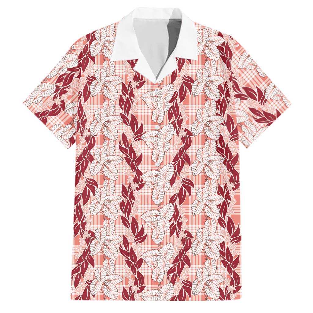 Hawaii Ti Leaf Maile Tuberose Lei Family Matching Off Shoulder Short Dress and Hawaiian Shirt With Hanalei Leaf Red LT05 Dad's Shirt - Short Sleeve Red - Polynesian Pride